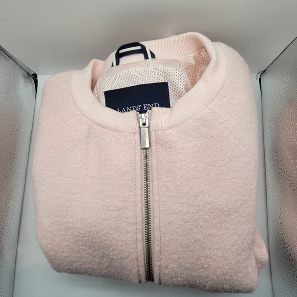 Lands' End Light Pink Wool-Blend Bomber Jacket Size 4 Full Zip Front Pockets - Picture 13 of 13